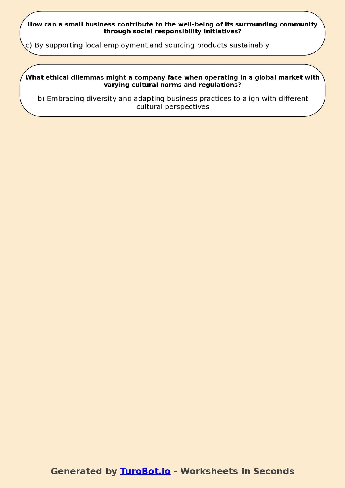Year 11 Business Multiple Choice Worksheet – Business Ethics and Social Responsibility
