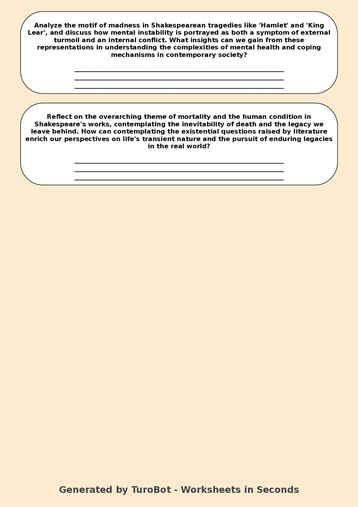 Drama - Year 11 Worksheet: Exploring Shakespeare's Themes