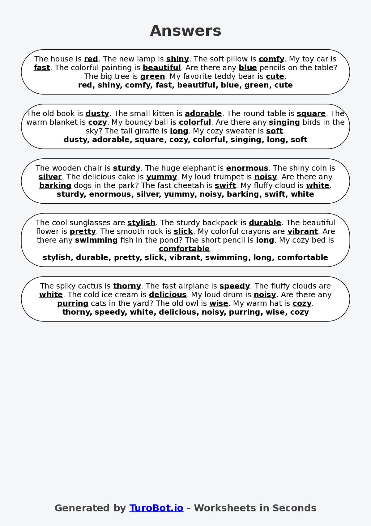Year 3 English Fill in the Blanks Worksheet – Adjectives to Describe Objects