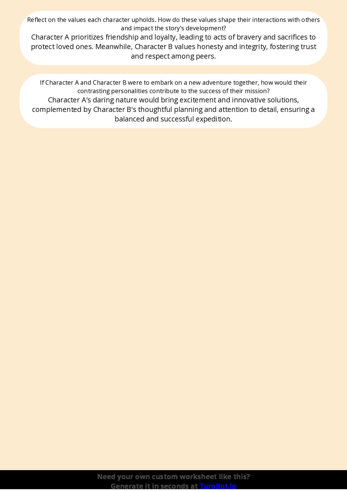 Free Worksheet - Year 5 English Comparing Two Characters Short Answer Response