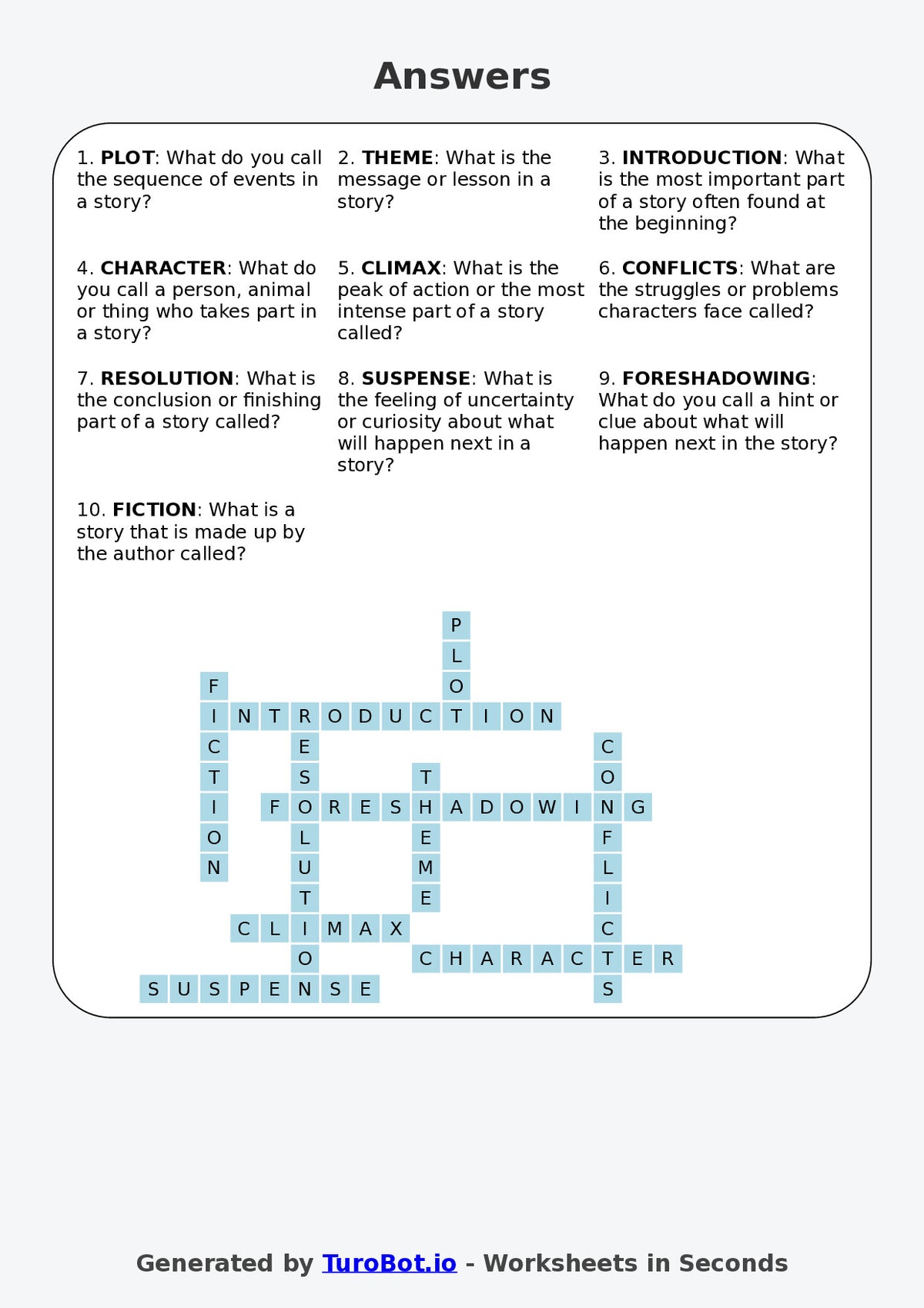 Year 6 English Crossword Worksheet – Story Vocabulary