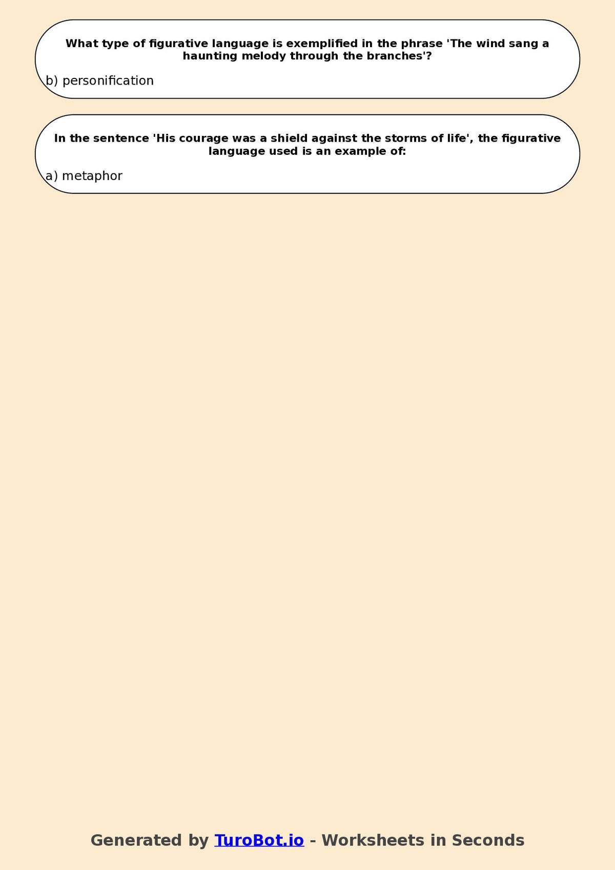 Year 7 English Multiple Choice Worksheet – Types of Figurative Language