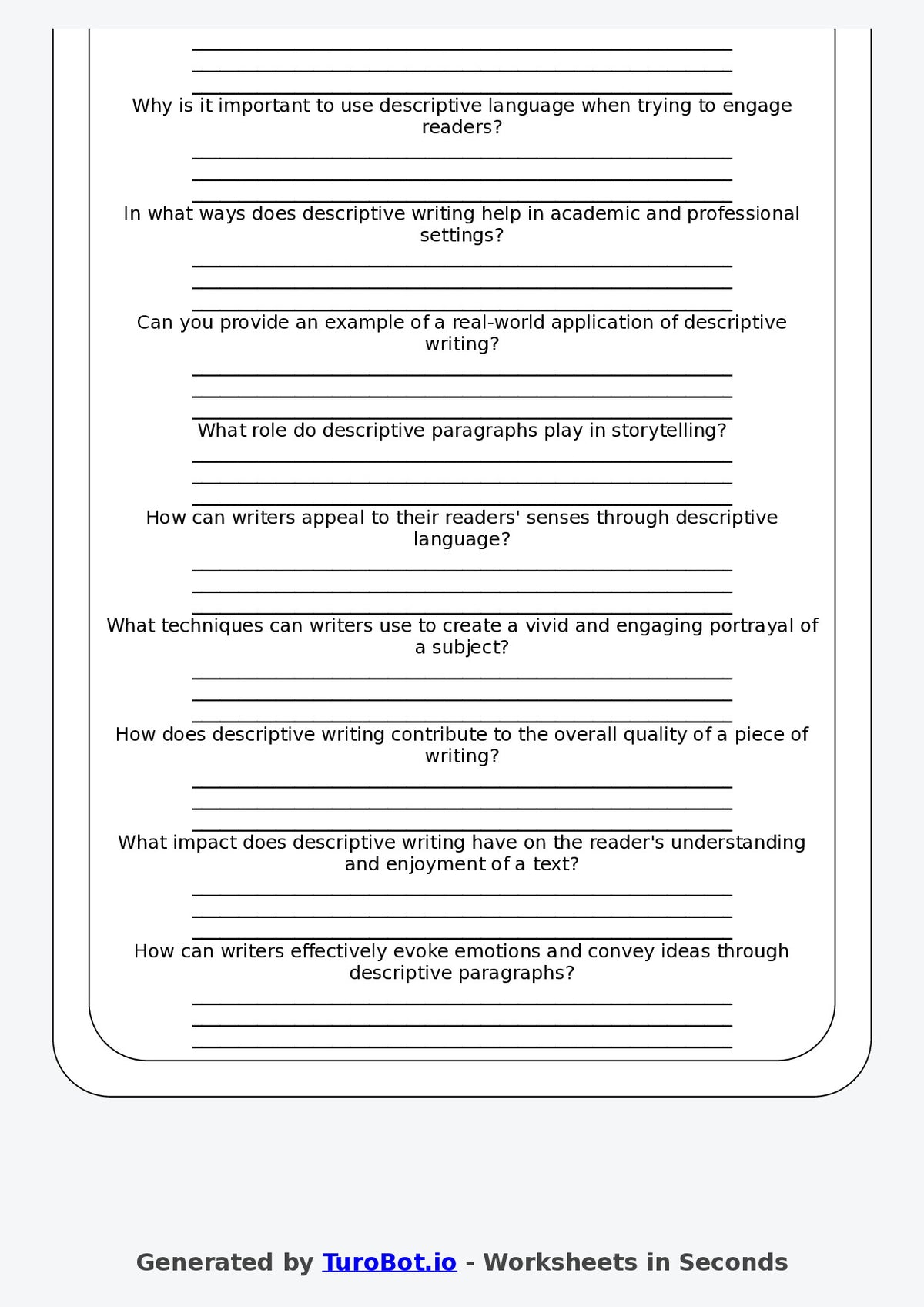 English - Year 8 Worksheet: Descriptive Paragraph Writing