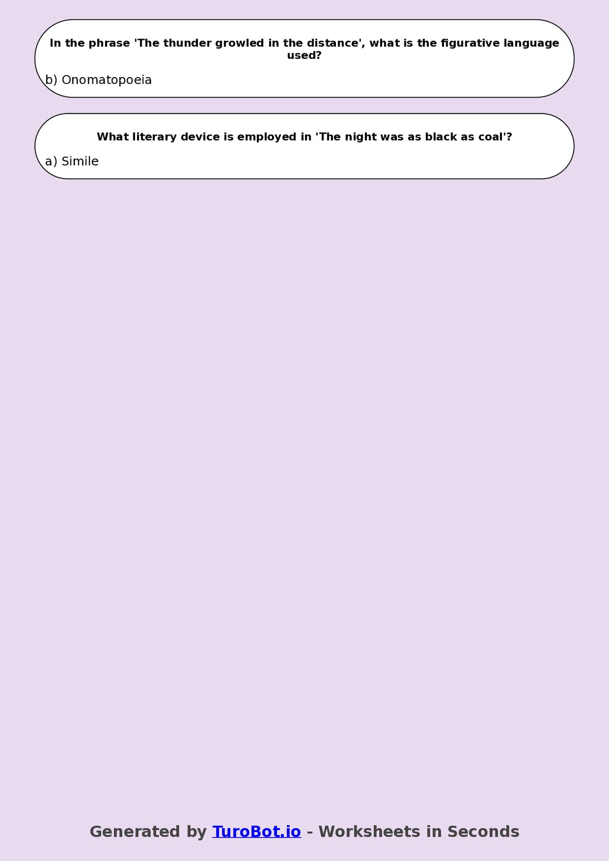 Year 8 English Multiple Choice Worksheet – Figurative Language Techniques