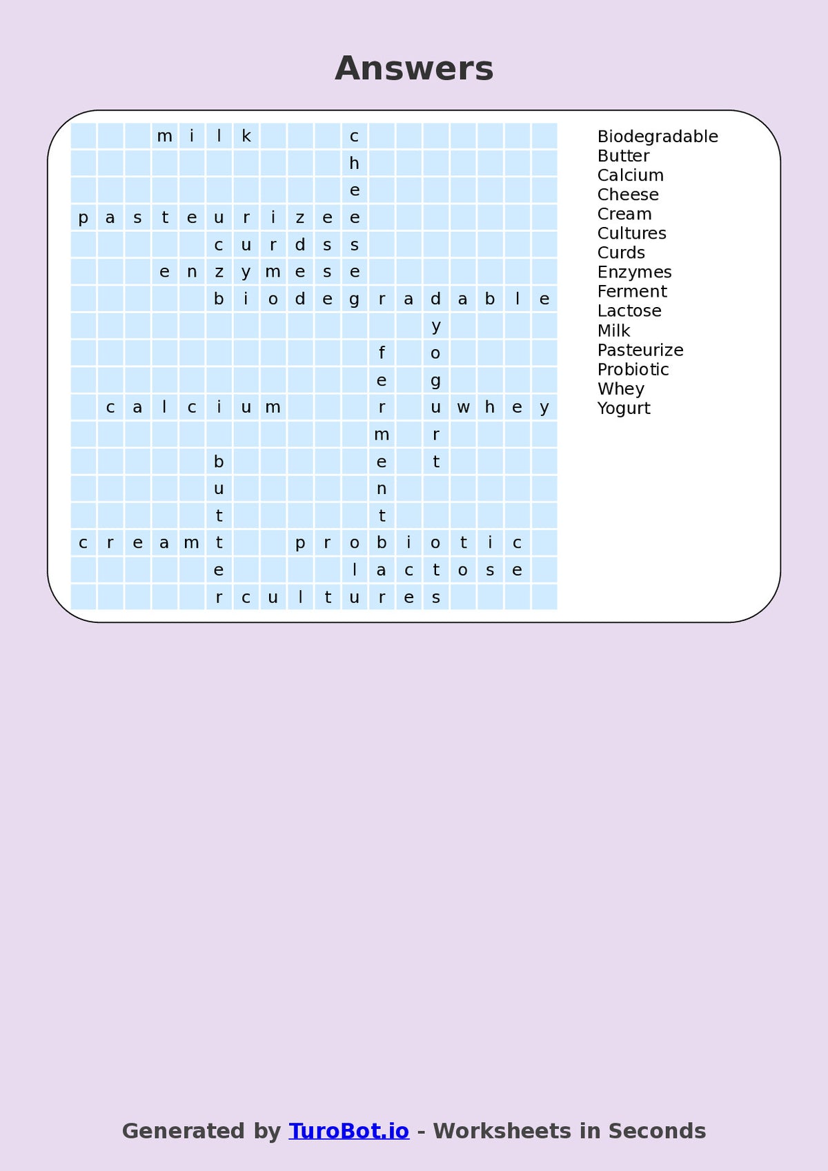 Food Tech - Year 4 - Find a Word - Dairy Products – Free Find a Word Worksheet
