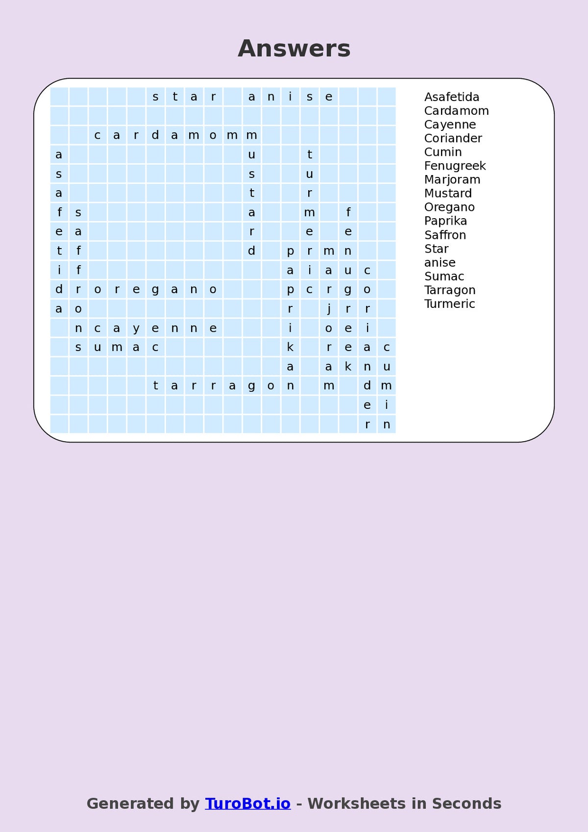 Food Tech - Year 6 - Find a Word - Herbs and Spices – Free Find a Word Worksheet