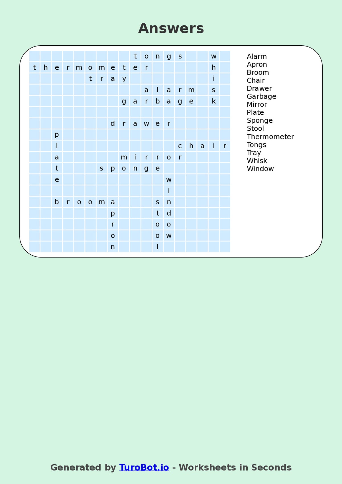 Year 5 General Knowledge Find a Word Worksheet – Everyday Household Items