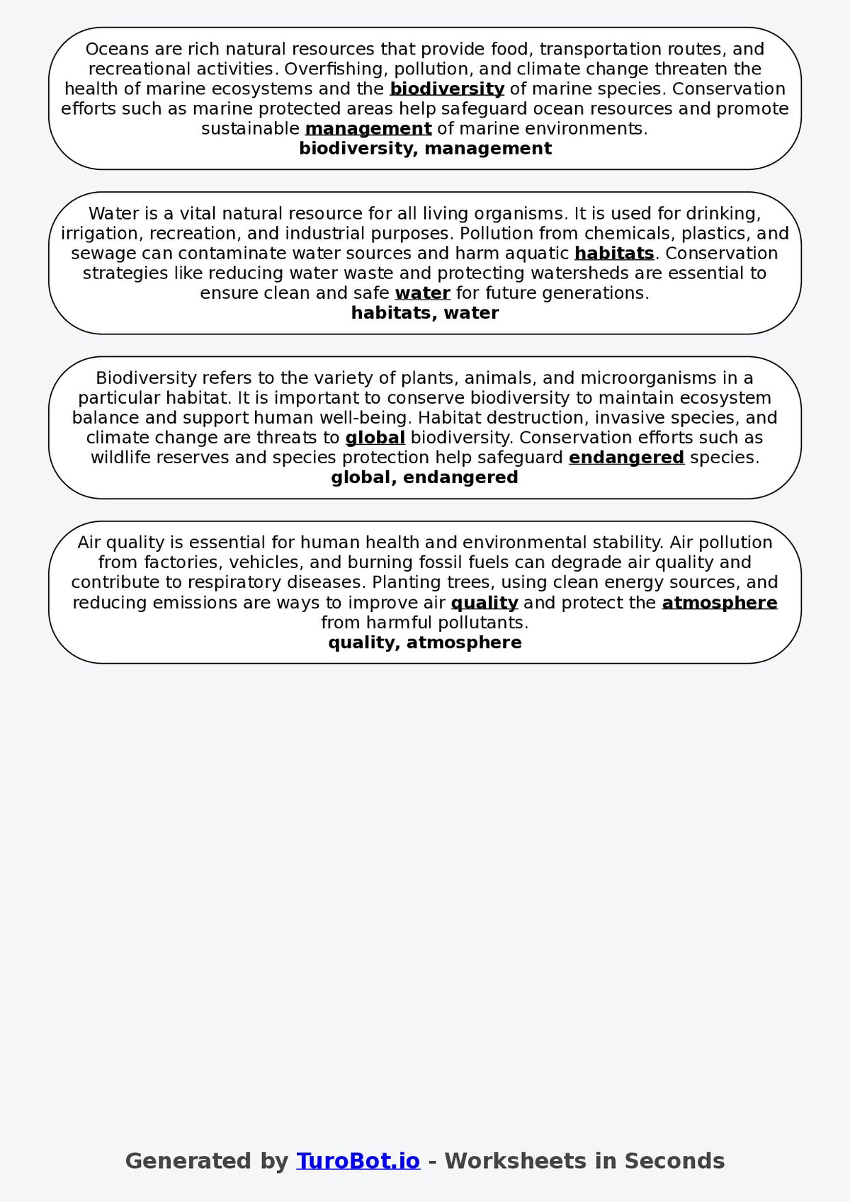 Year 5 Geography Fill in the Blanks Worksheet – Natural Resources