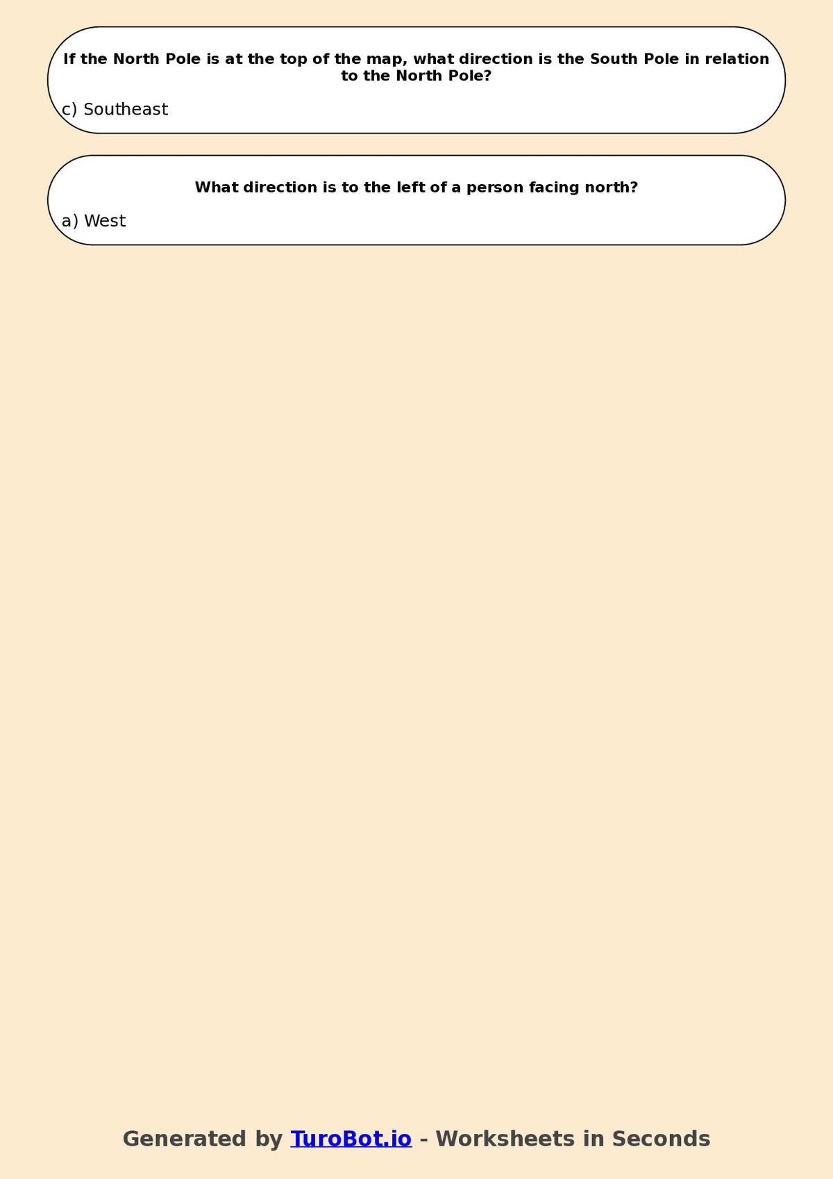 Year 5 Geography Multiple Choice Worksheet – Using Compass Directions