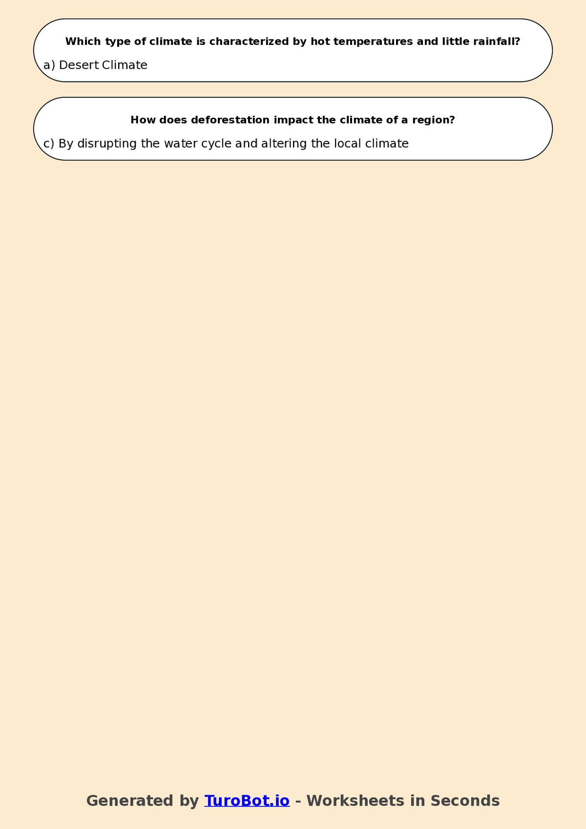 Year 5 Geography Multiple Choice Worksheet – Weather and Climate Differences