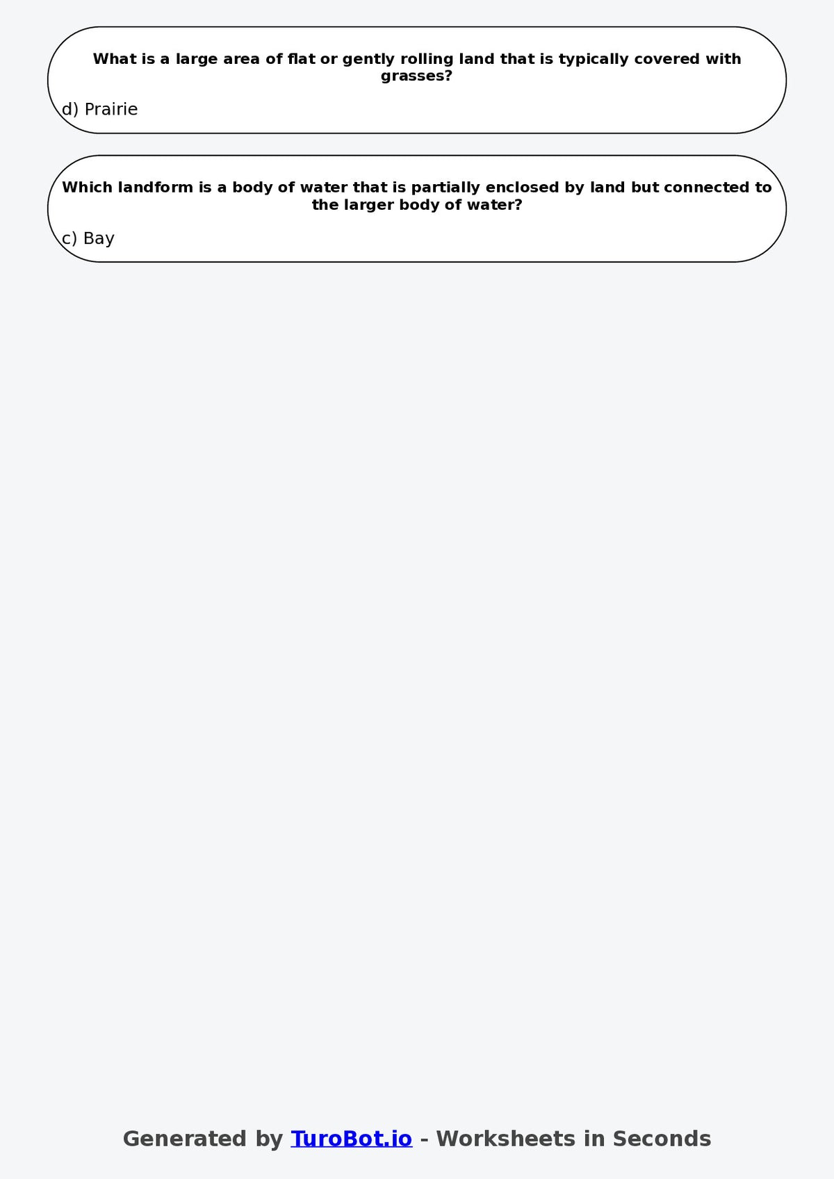 Year 6 Geography Multiple Choice Worksheet – Landforms and Landscapes