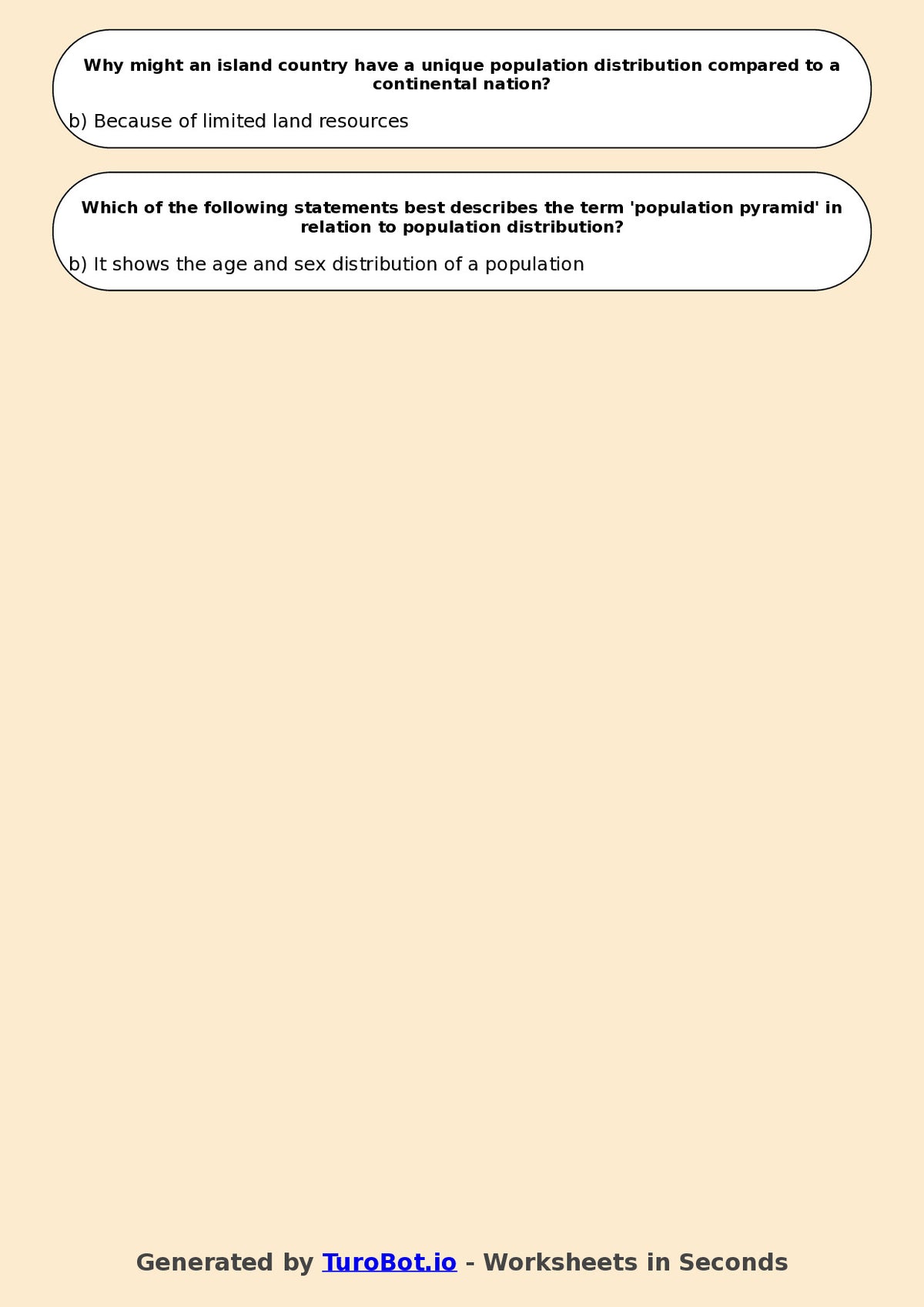 Year 7 Geography Multiple Choice Worksheet – Population Distribution