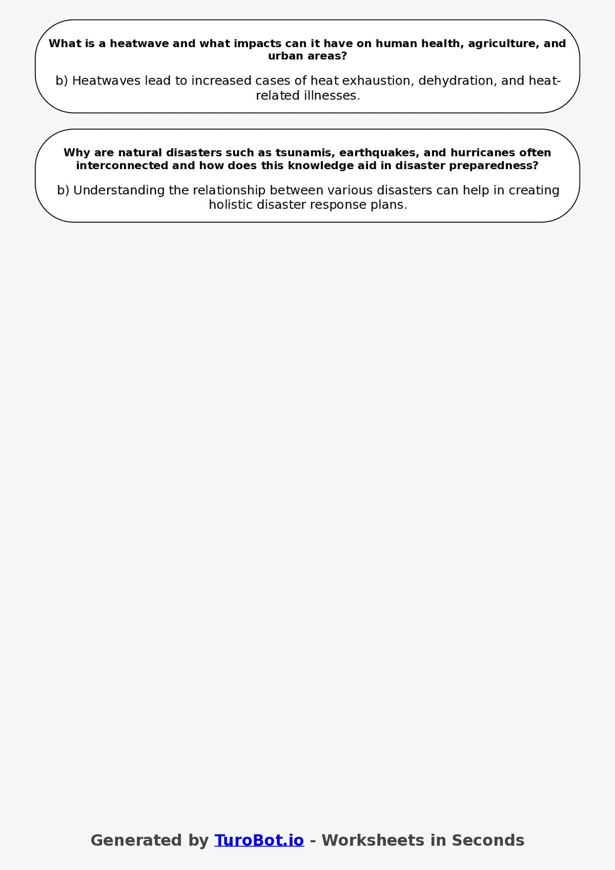 Year 8 Geography Multiple Choice Worksheet – Natural Disasters