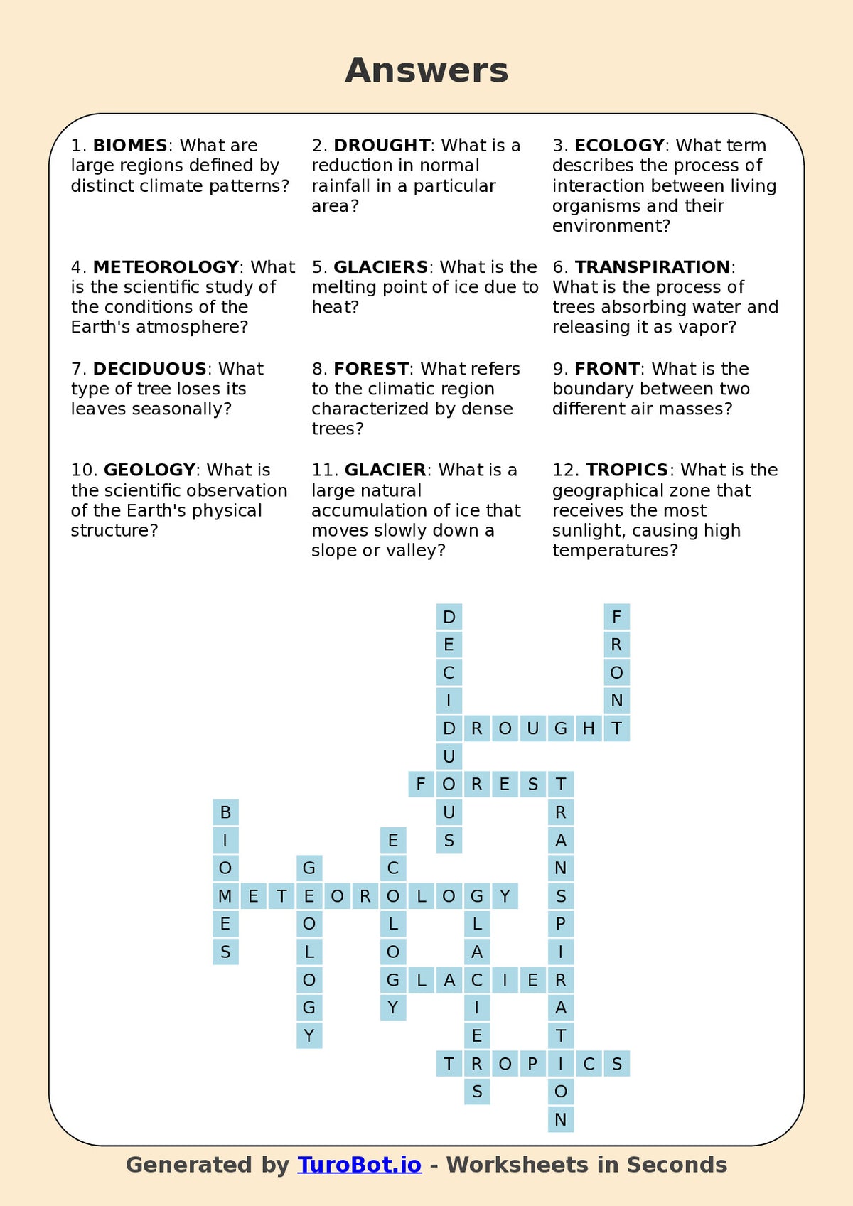 Geography - Year 9 - Crossword - Climate Change and Biomes