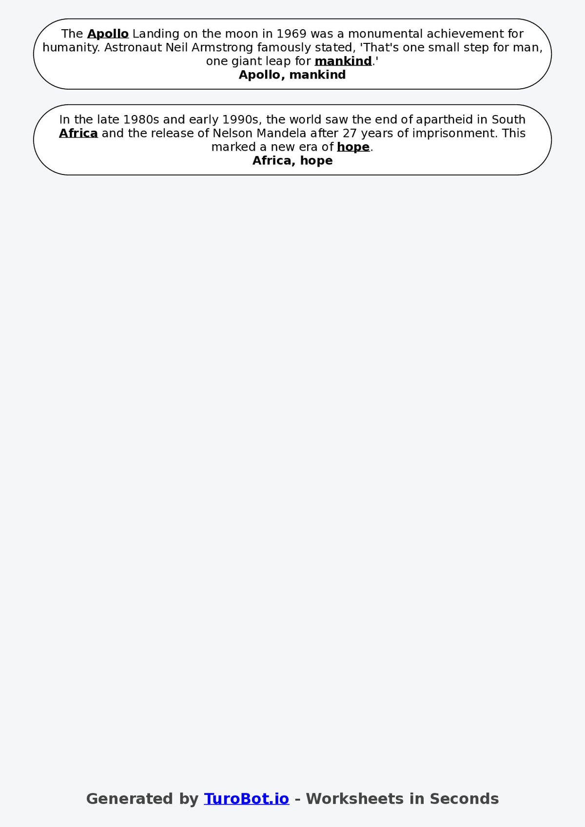 Year 5 History Fill in the Blanks Worksheet – Timelines and Key Events in the 1900s