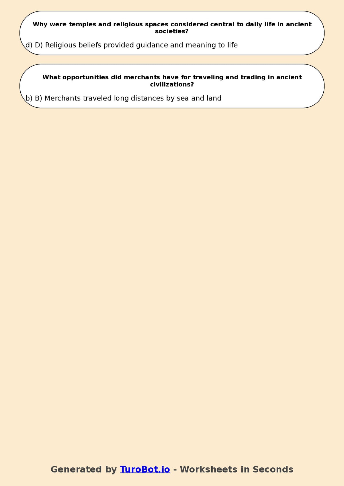 Year 5 History Multiple Choice Worksheet – Daily Life in Ancient Times