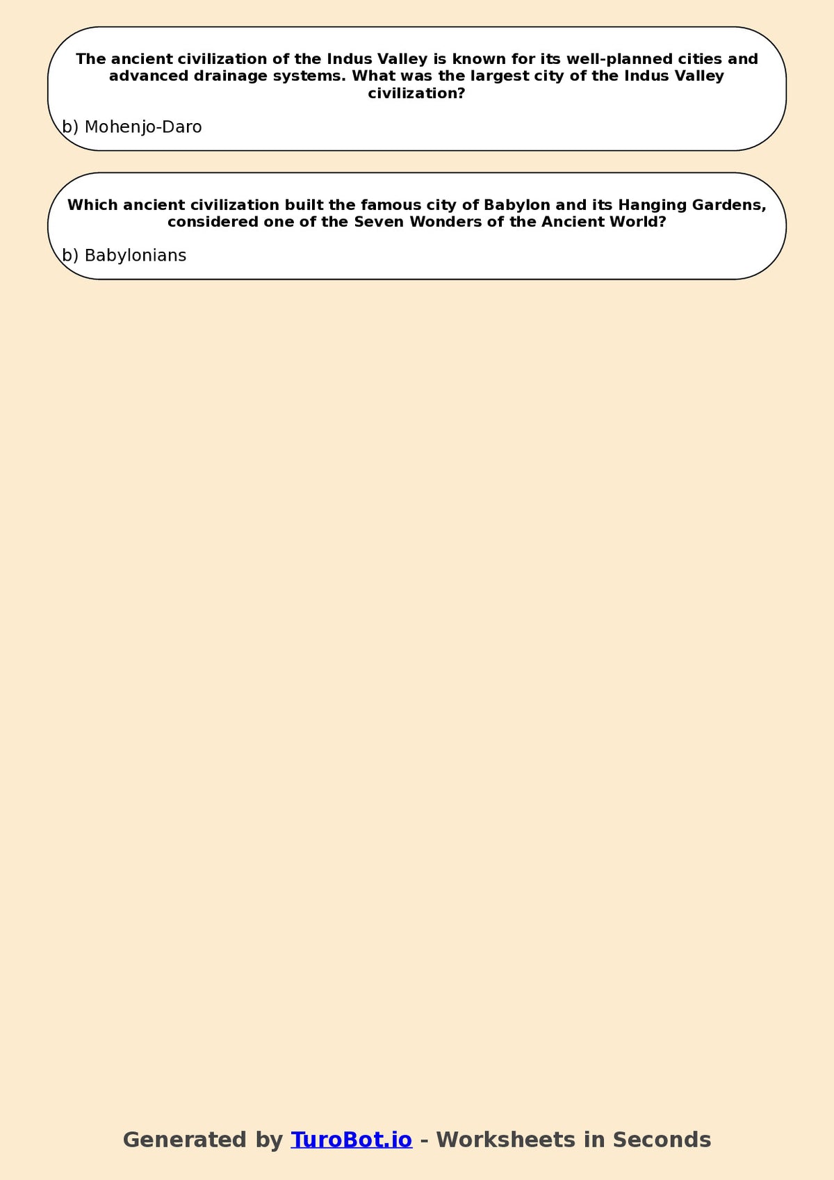Year 6 History Multiple Choice Worksheet – Ancient Civilisations Overview