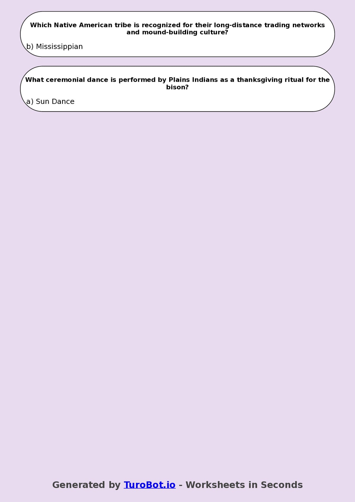 Year 7 History Multiple Choice Worksheet – Indigenous Cultures & Traditions
