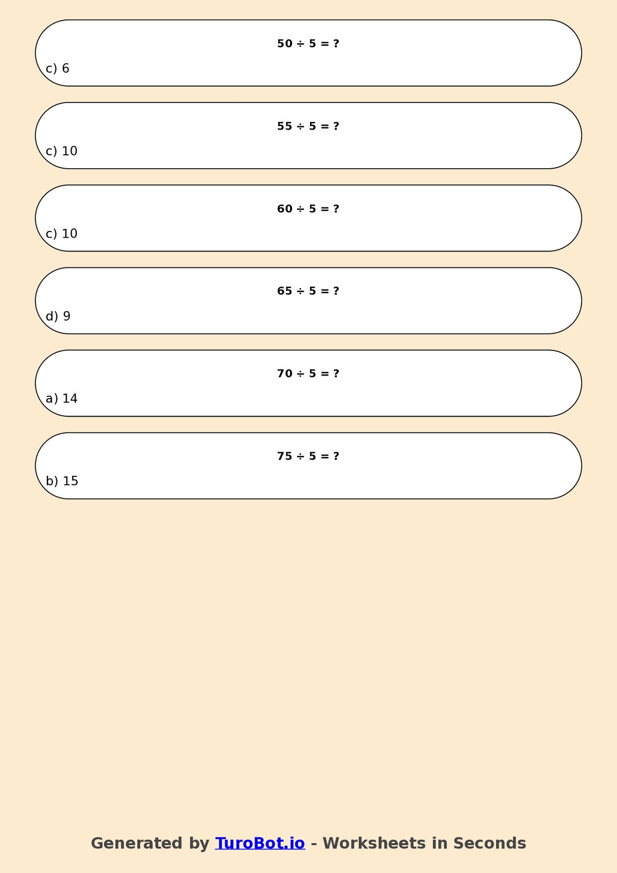 Math - Division - Year 3 - Divide by 5