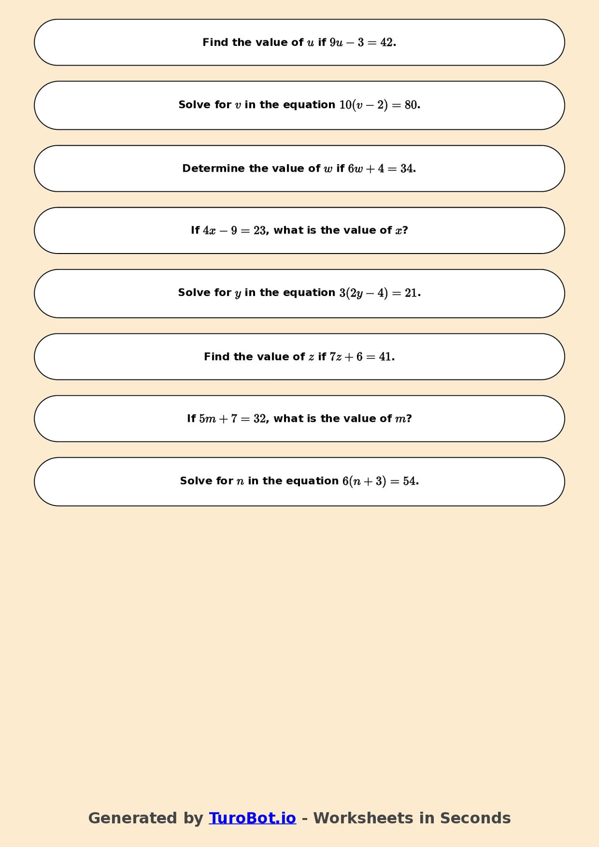 Math - Easy Multi-Step Equations Exercise 4 - Year 7 - Exercise 4