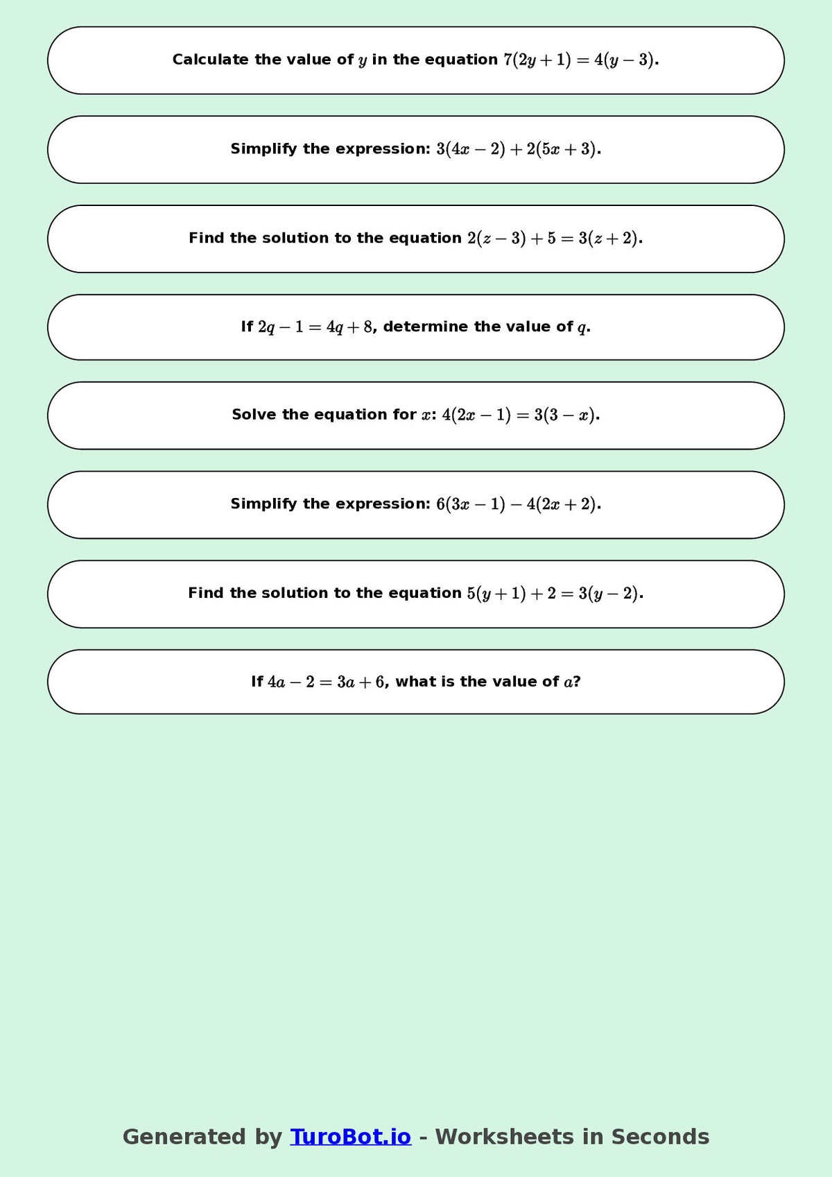 Math - Multi Step Equations Exercise 6 - Year 7 - Exercise 6