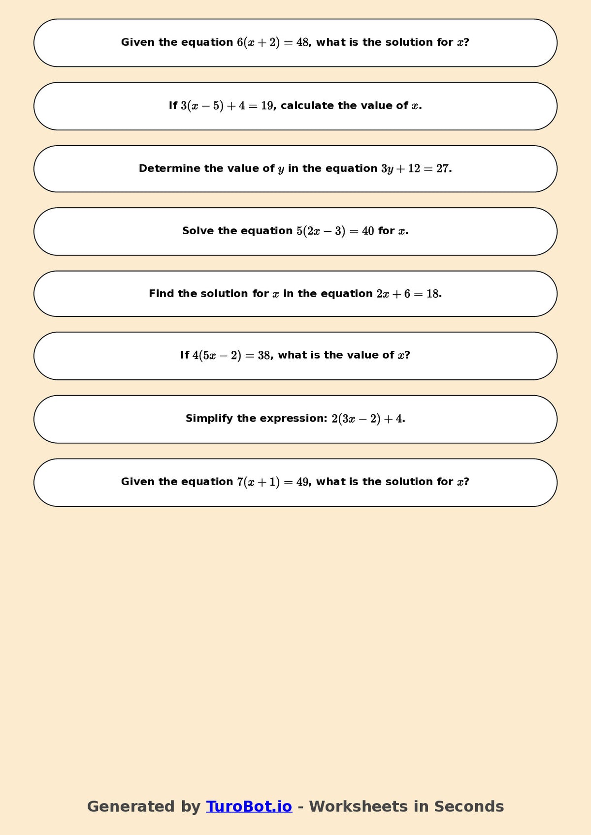 Math - Multi Step Equations Exercise 7 - Year 7 - Exercise 7
