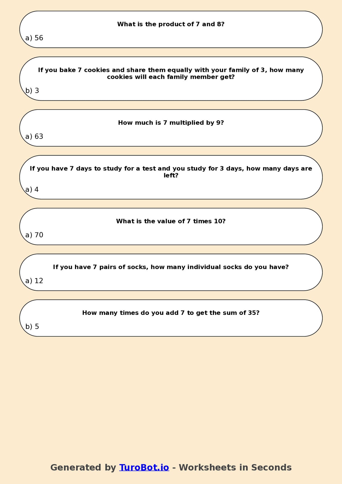 Math - Multiplication - Year 3 - Multiply by 7