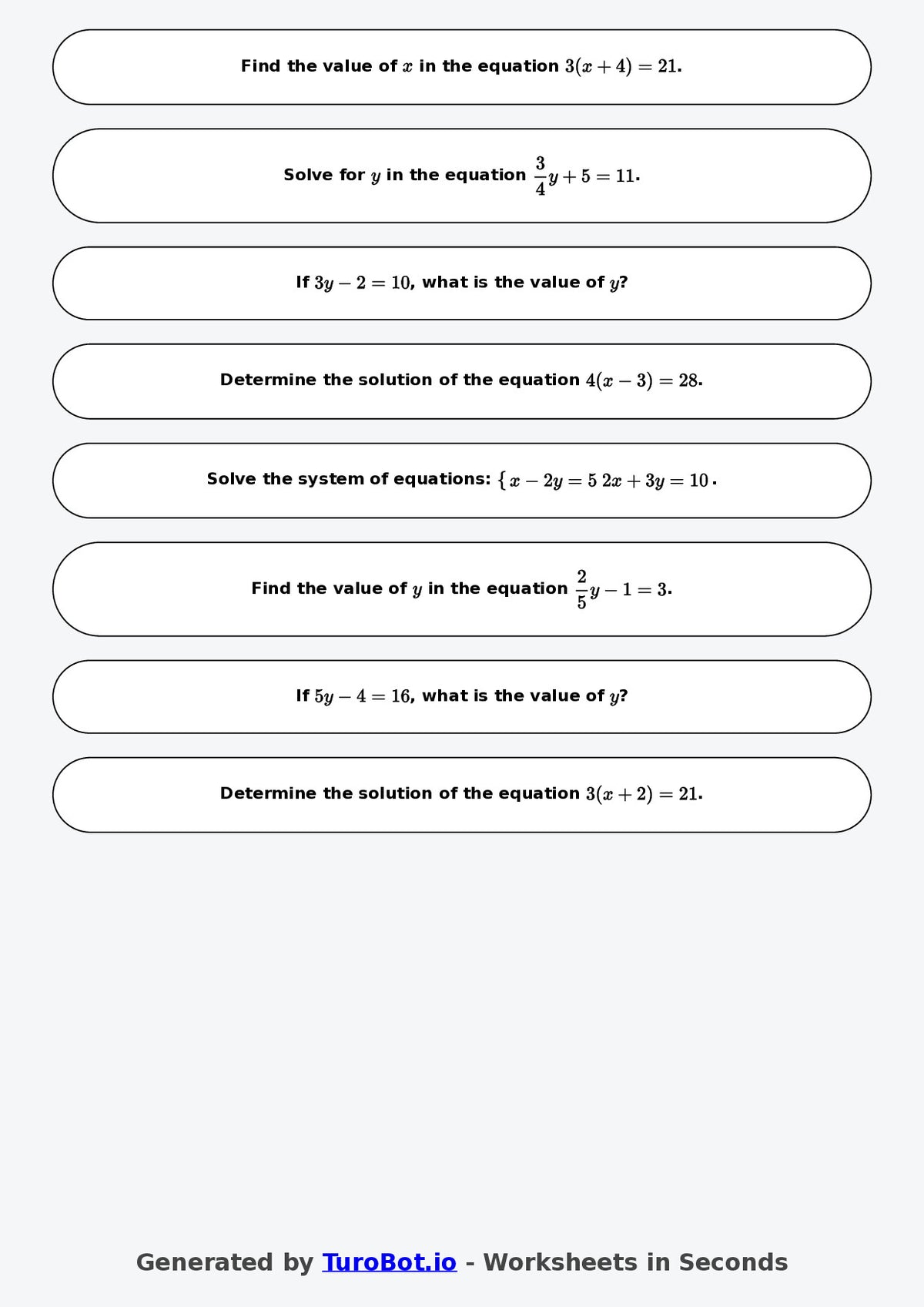 Math - Two Step Equations Exercise 6 - Year 7 - Exercise 6
