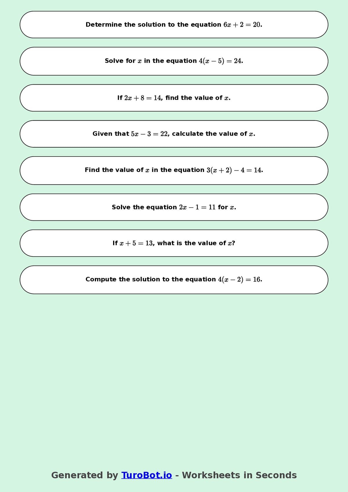 Math - Two Step Equations Exercise 8 - Year 7 - Exercise 8