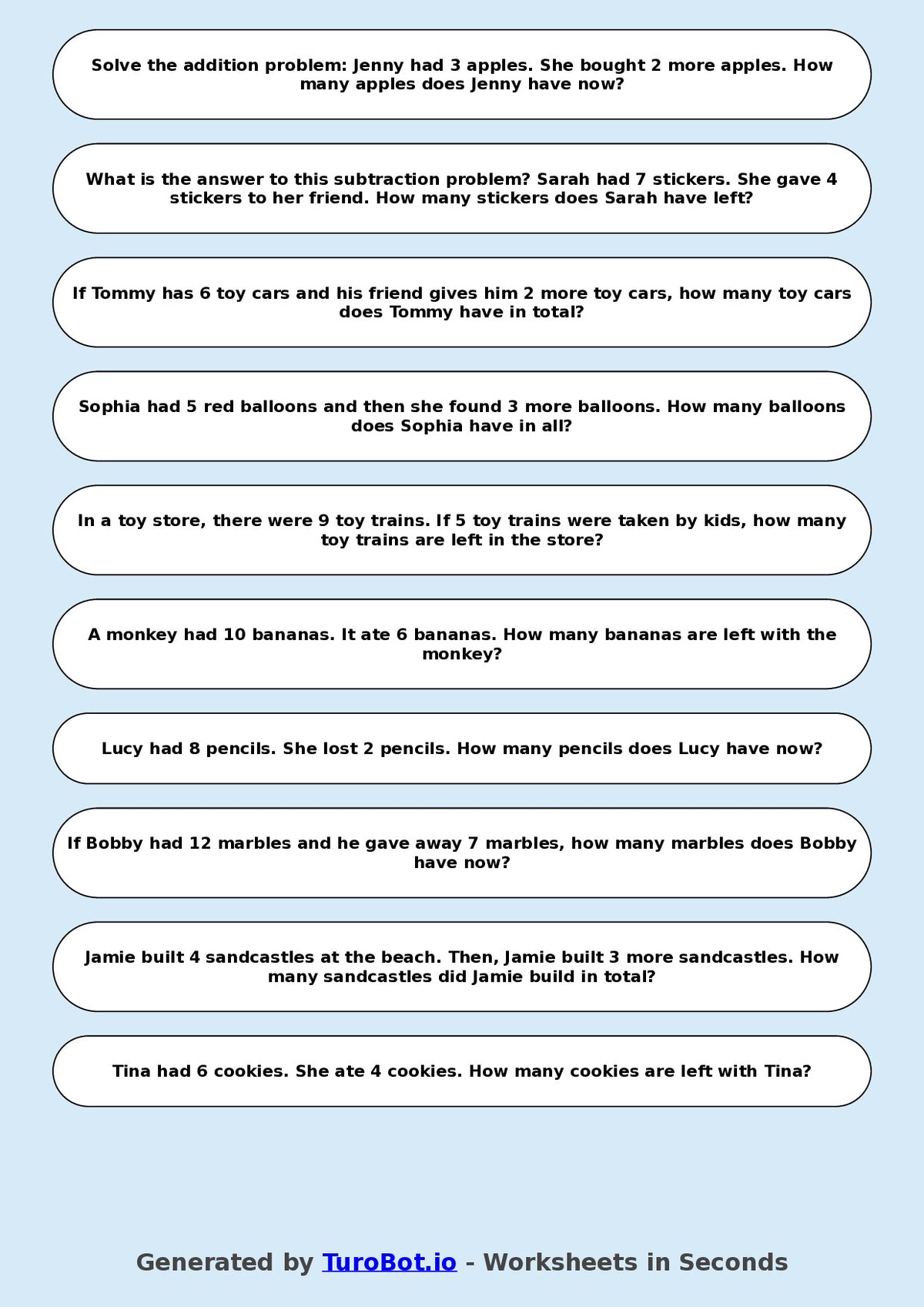 Math - Year 2 - Addition and Subtraction Word Problems