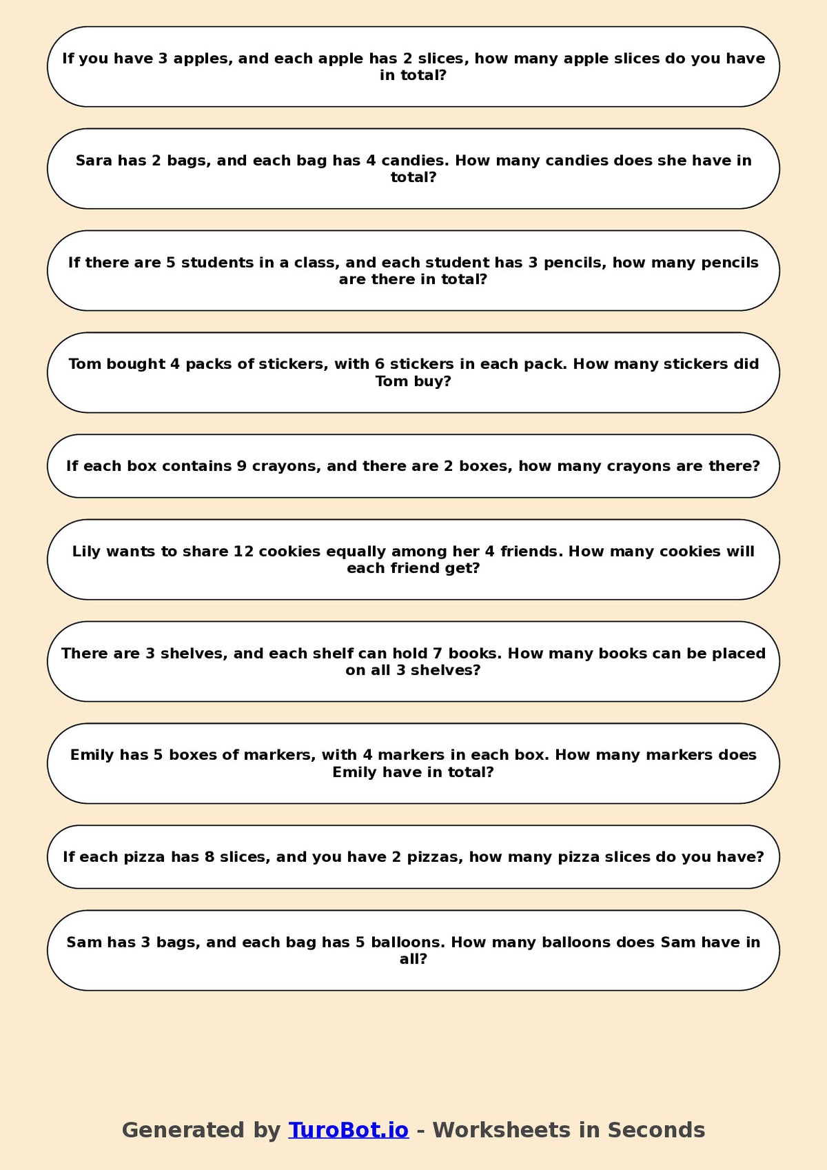 Math - Year 4 - Multiplication and Division Word Problems