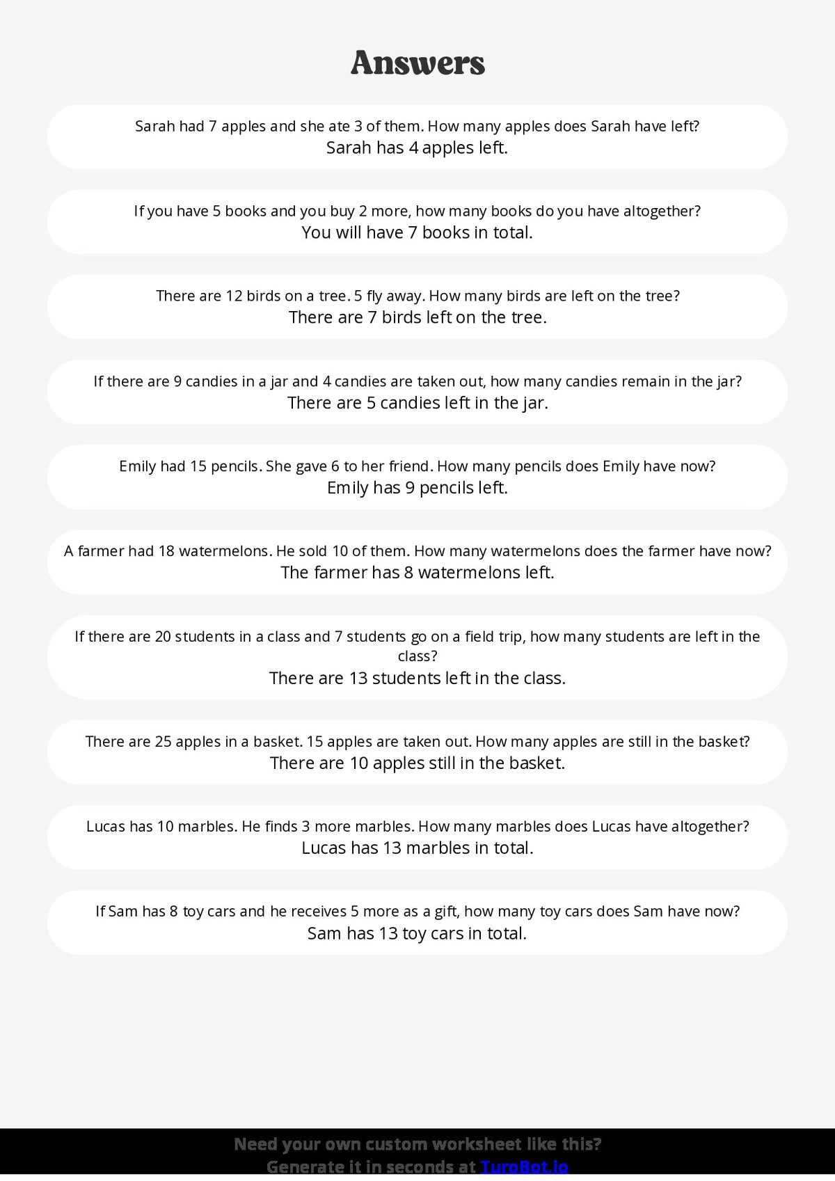 Free Worksheet - Year 4 Math Solving Word Problems with Addition and Subtraction Short Answer Response