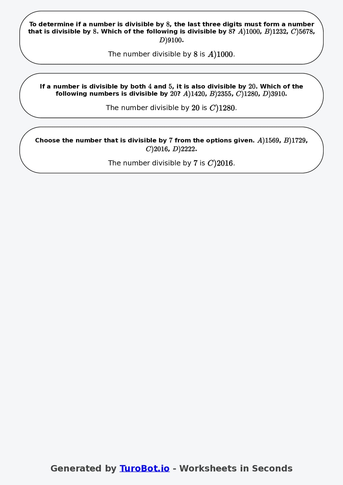 Year 6 Math Worksheet – Divisibility Tests