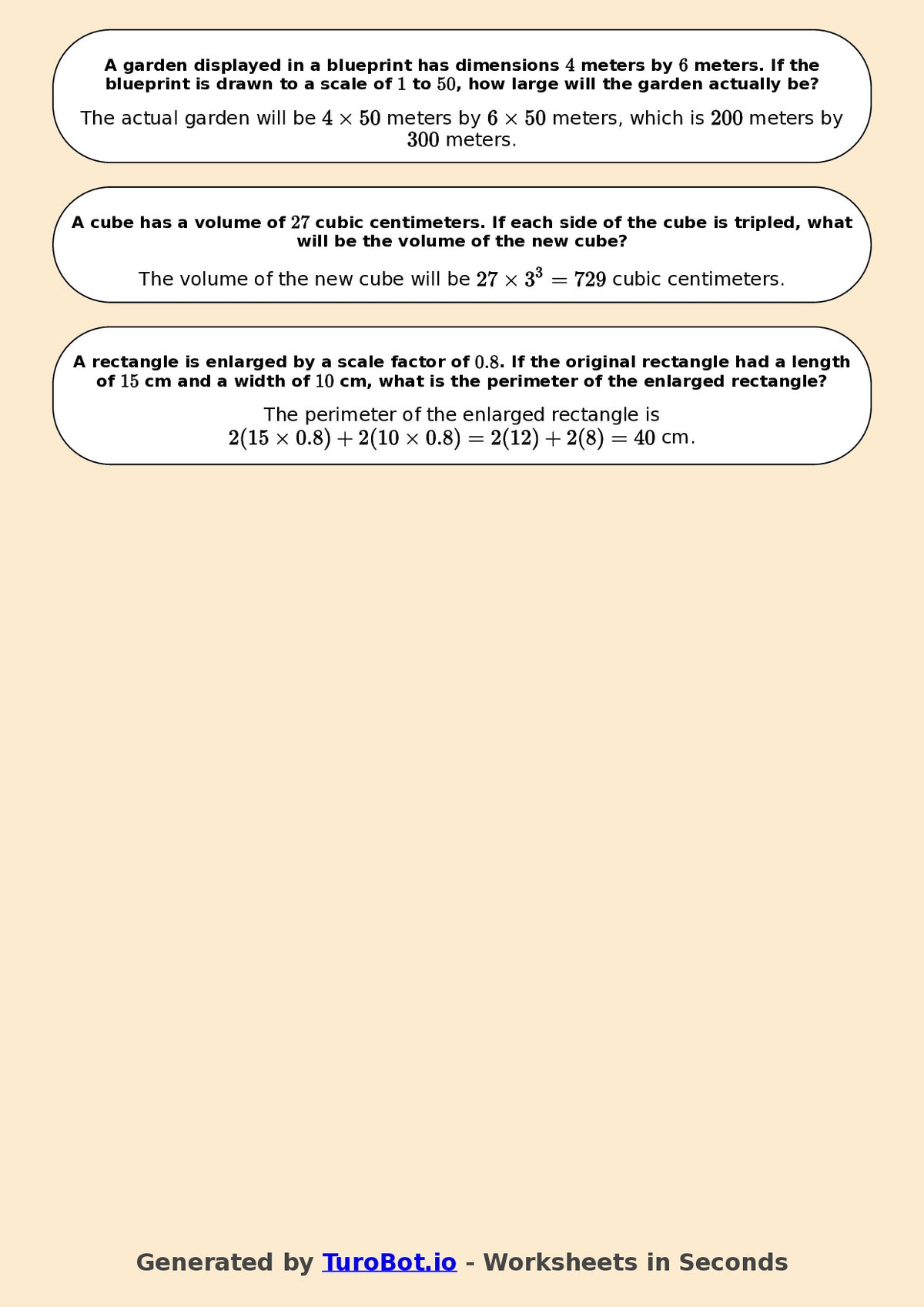 Year 8 Math Multiple Choice Worksheet – Enlargements and Scale Factors