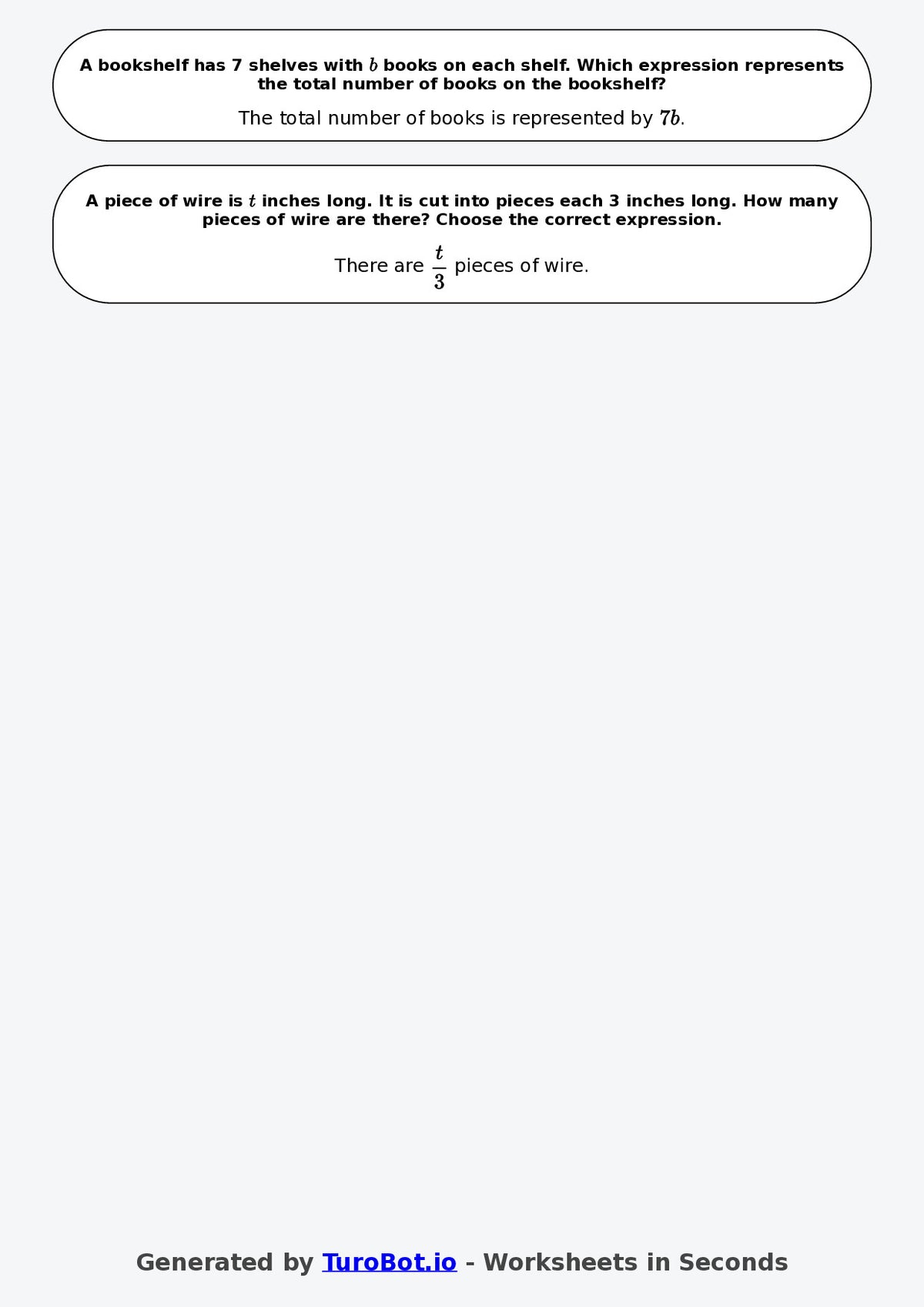 Year 6 Math Worksheet – Forming Expressions from Words