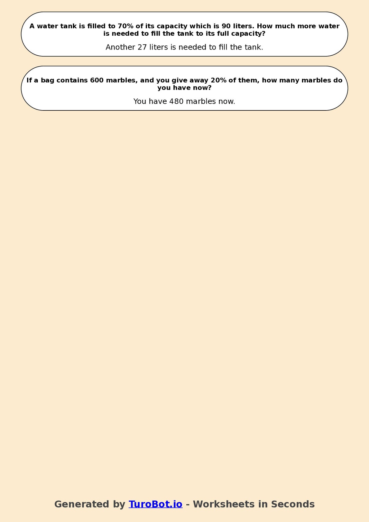 Year 6 Math Worksheet – Percentages of Amounts