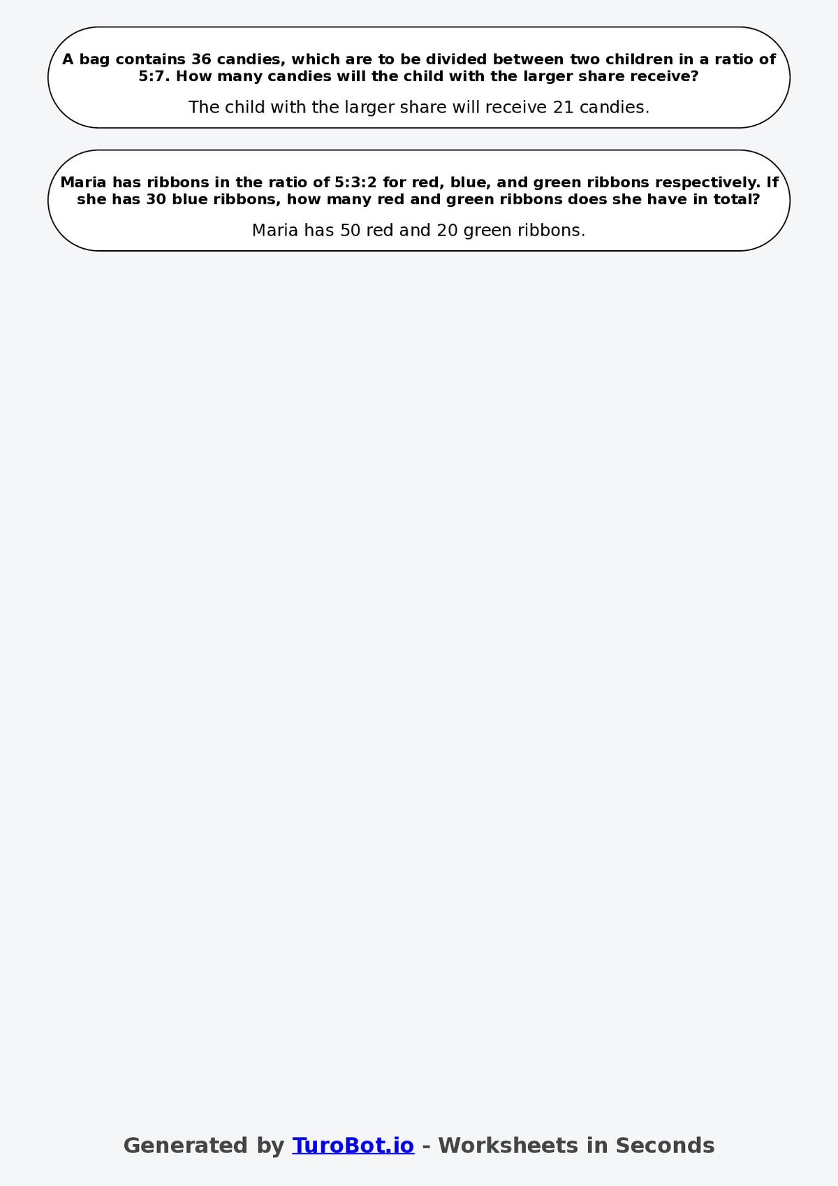 Year 6 Math Worksheet – Ratio Word Problems