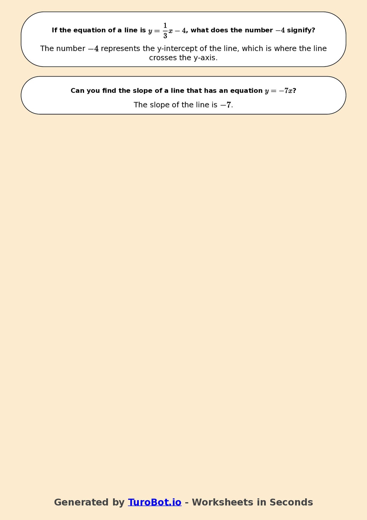 Year 8 Math Worksheet – Slope and Intercept Basics