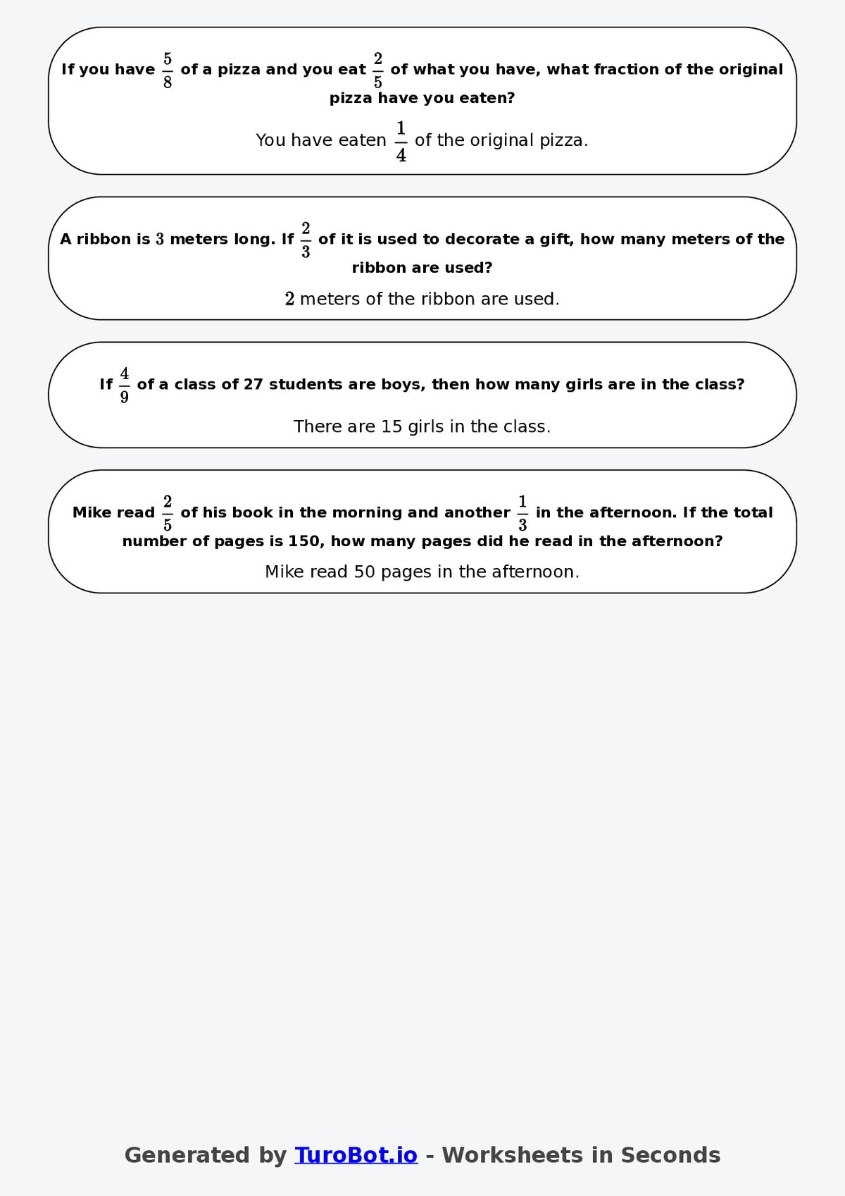 Year 7 Math Worksheet – Fraction of a Quantity