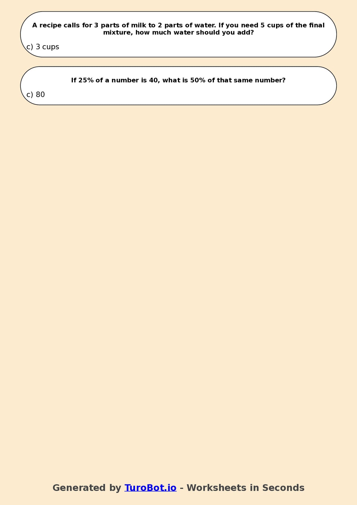 Year 7 Math Multiple Choice Worksheet – Ratios and Percentages Combined Problems