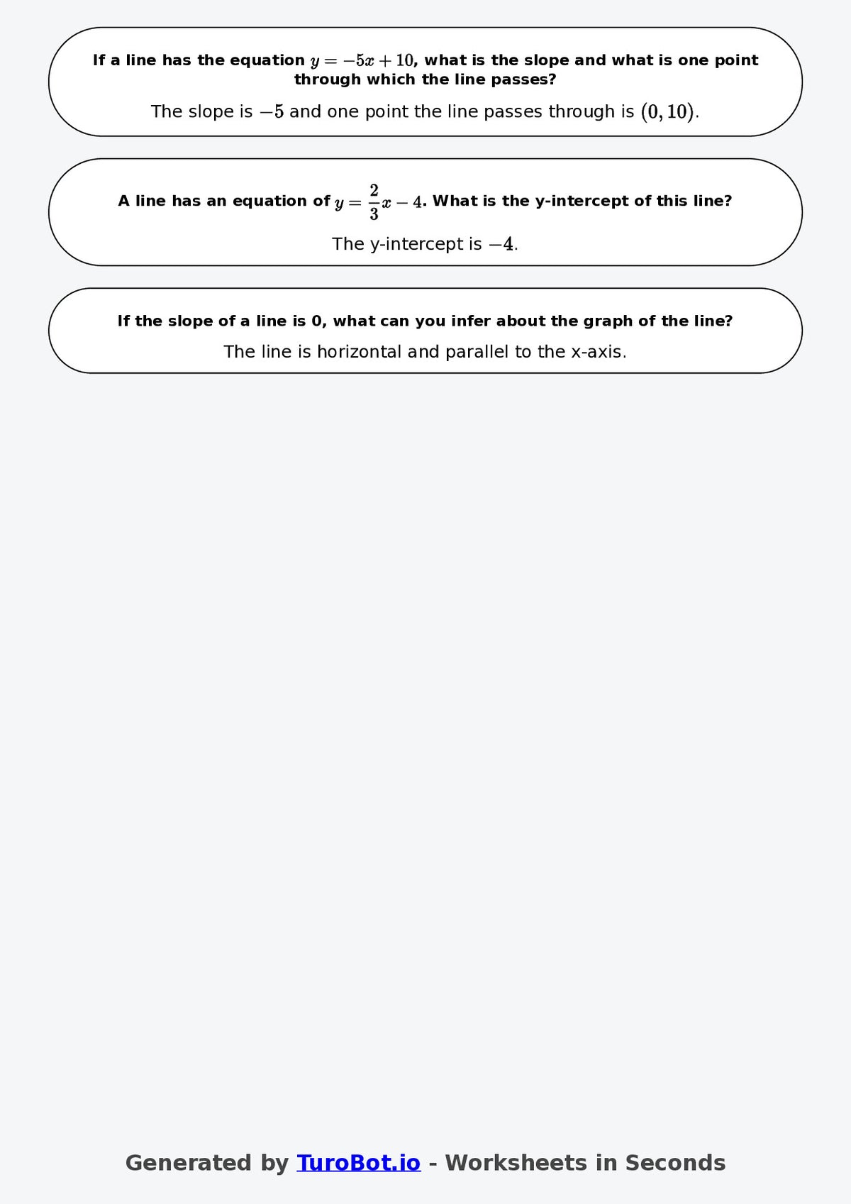 Year 7 Math Worksheet – Slope and Intercept Basics 2