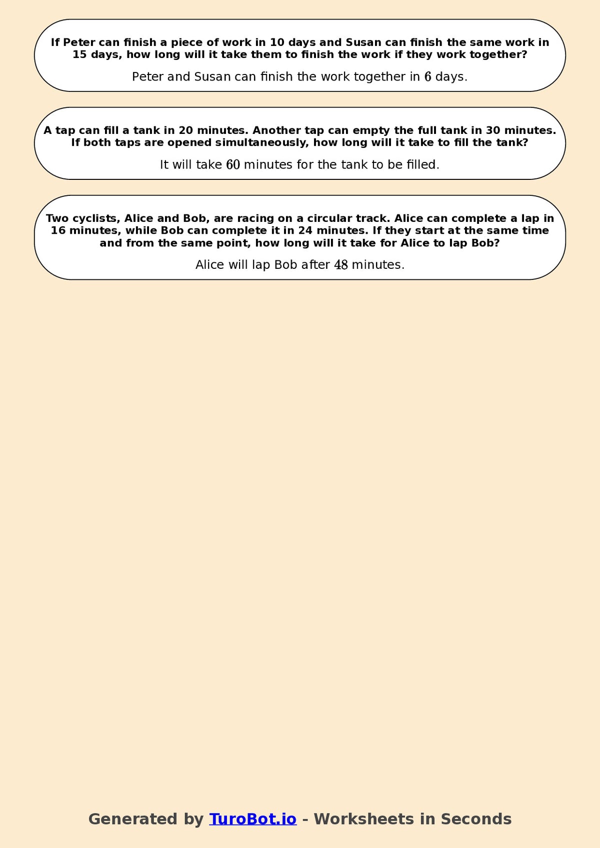 Year 7 Math Worksheet – Time and Work Rate Problems