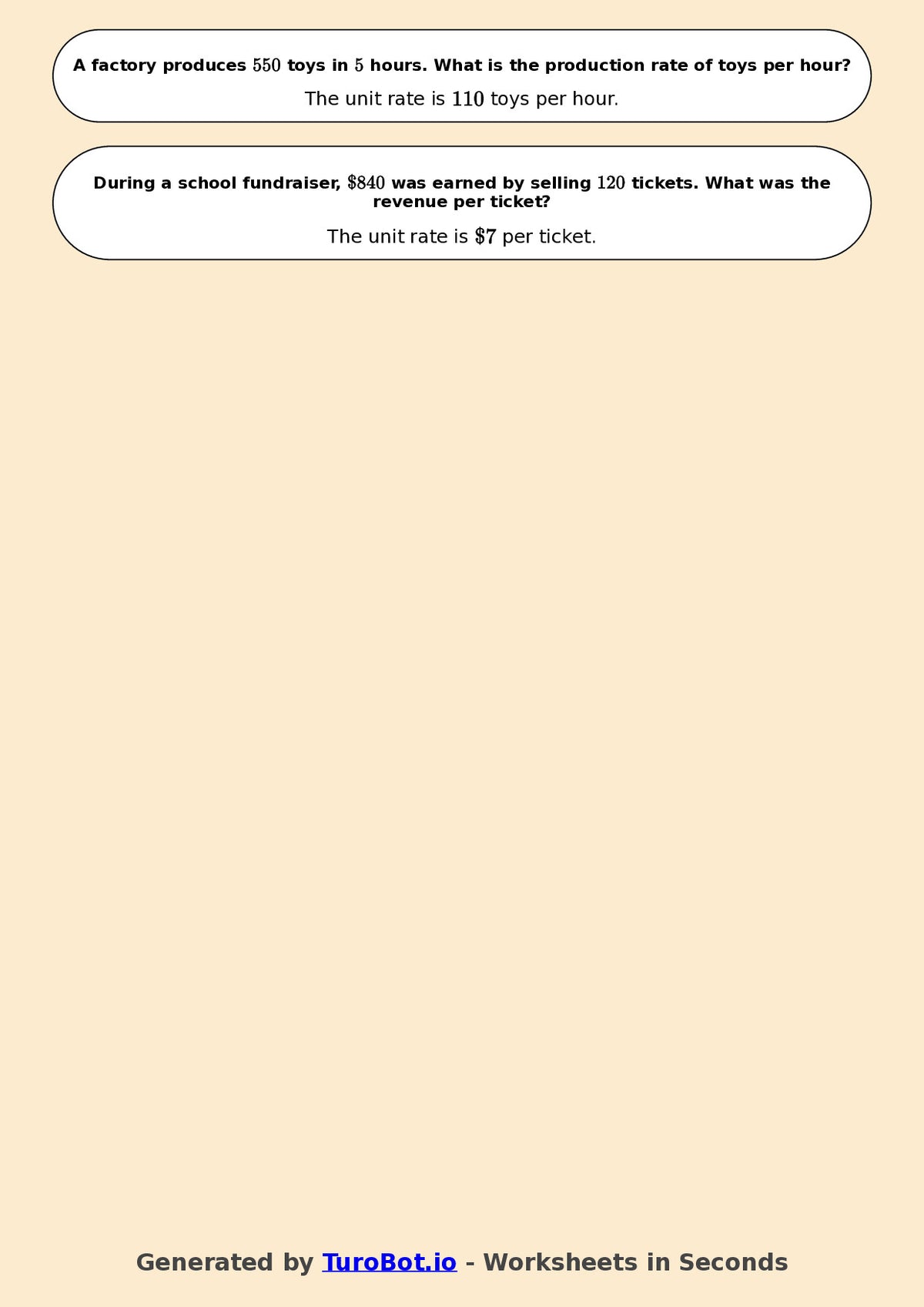 Year 7 Math Worksheet – Unit Rates Basics