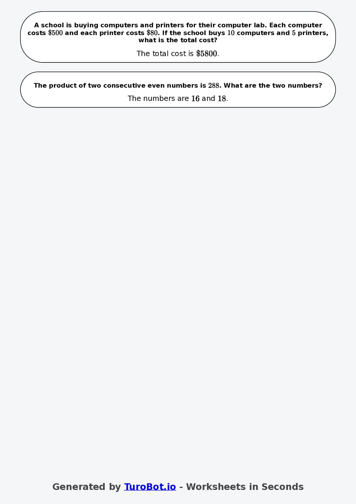 Year 8 Math Worksheet – Algebraic Word Problems 2