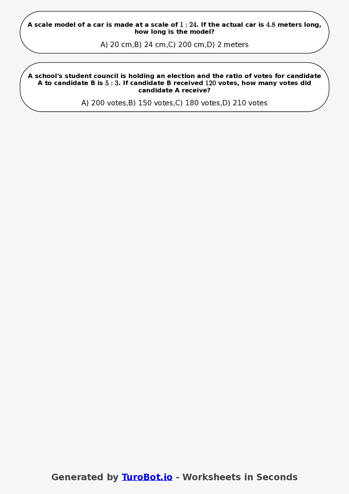 Year 8 Math Worksheet – Ratio Conversions with Measures