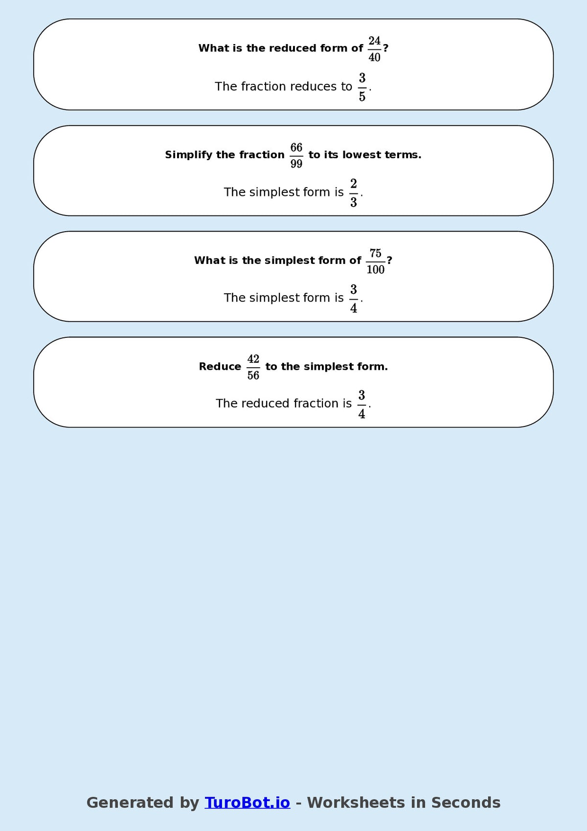 Year 8 Math Multiple Choice Worksheet – Simplifying Fractions