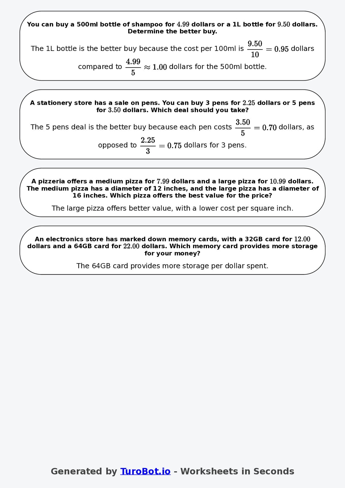 Year 9 Math Worksheet – Best Buy Problems