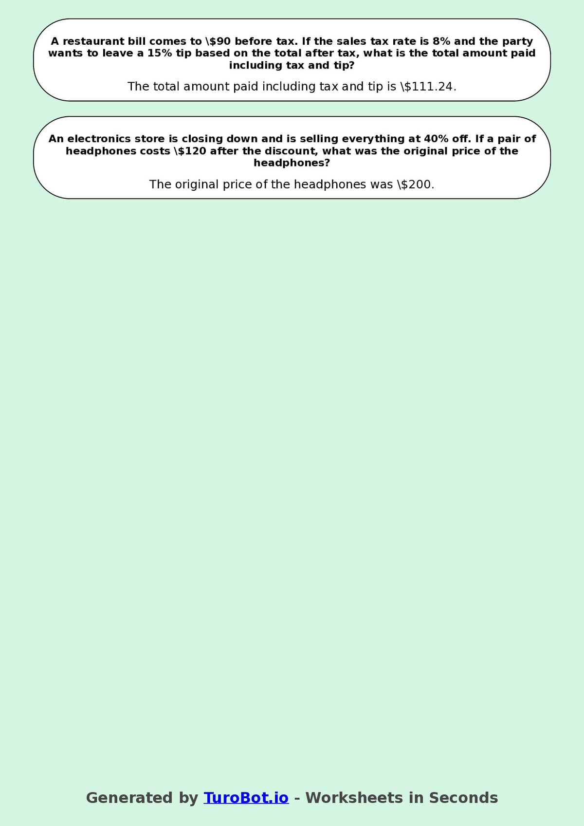 Year 9 Math Worksheet – Percent Word Problems