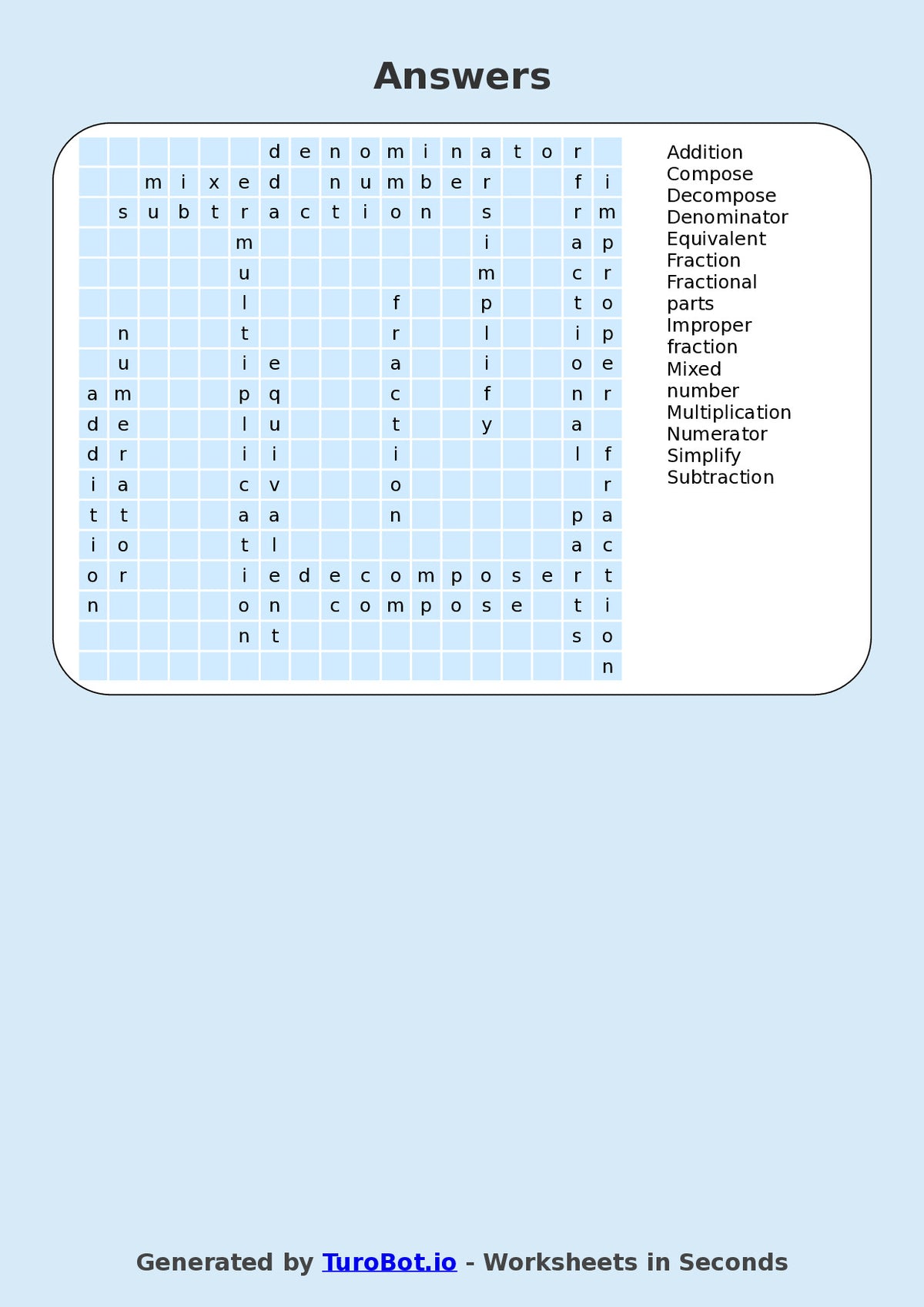 Math - Year 4 - Find a Word - Fractions Vocabulary – Free Find a Word Worksheet