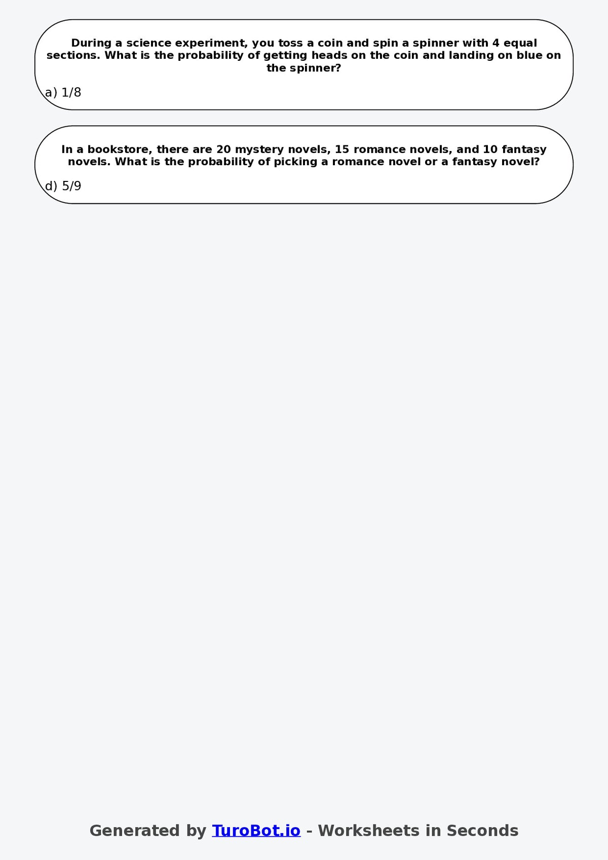 Year 6 Maths Multiple Choice Worksheet – Probability Language and Events